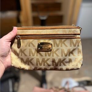 Michael Kors Beige and Gold Logo Pouch